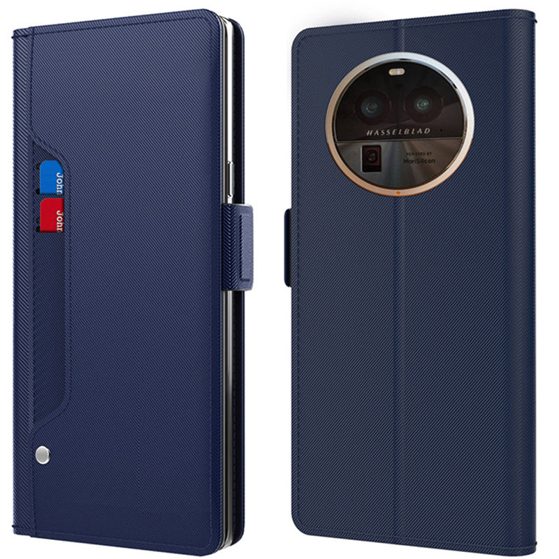 Uniqkart for Oppo Find X6 Pro Mobile Phone Case Mirror Design Card Holder Phone Stand Leather Cover - Blue