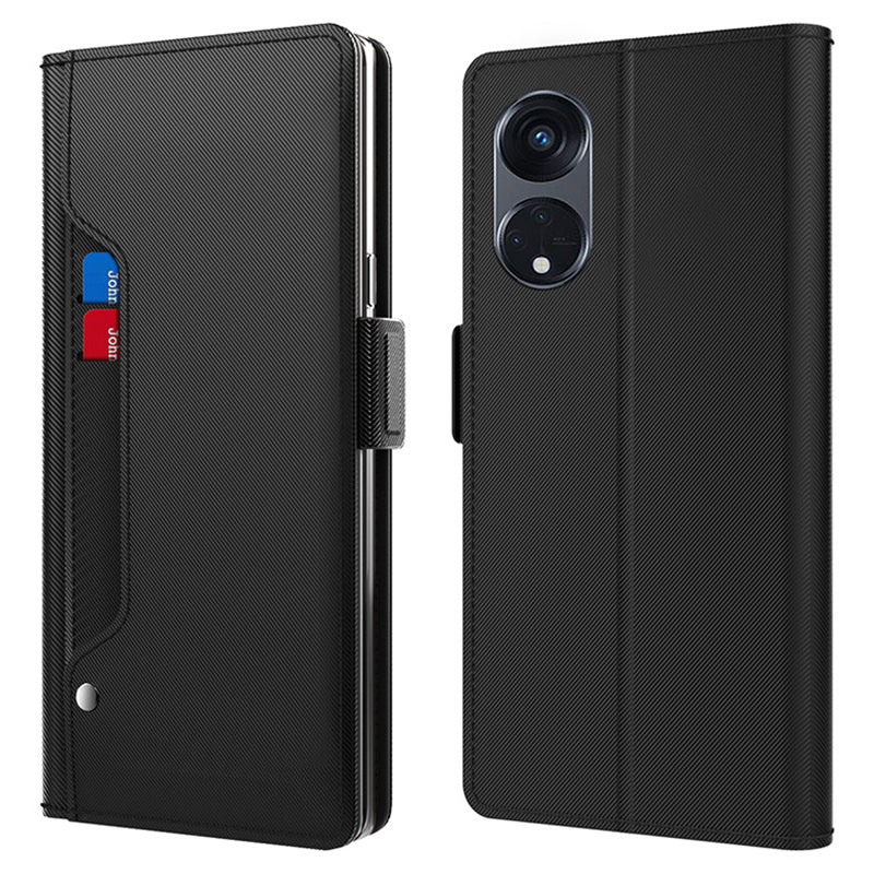 PU Leather+TPU Phone Cover For Oppo Reno8 T 5G / A1 Pro 5G , Phone Case Mirror Card Holder Stand Shell - Black