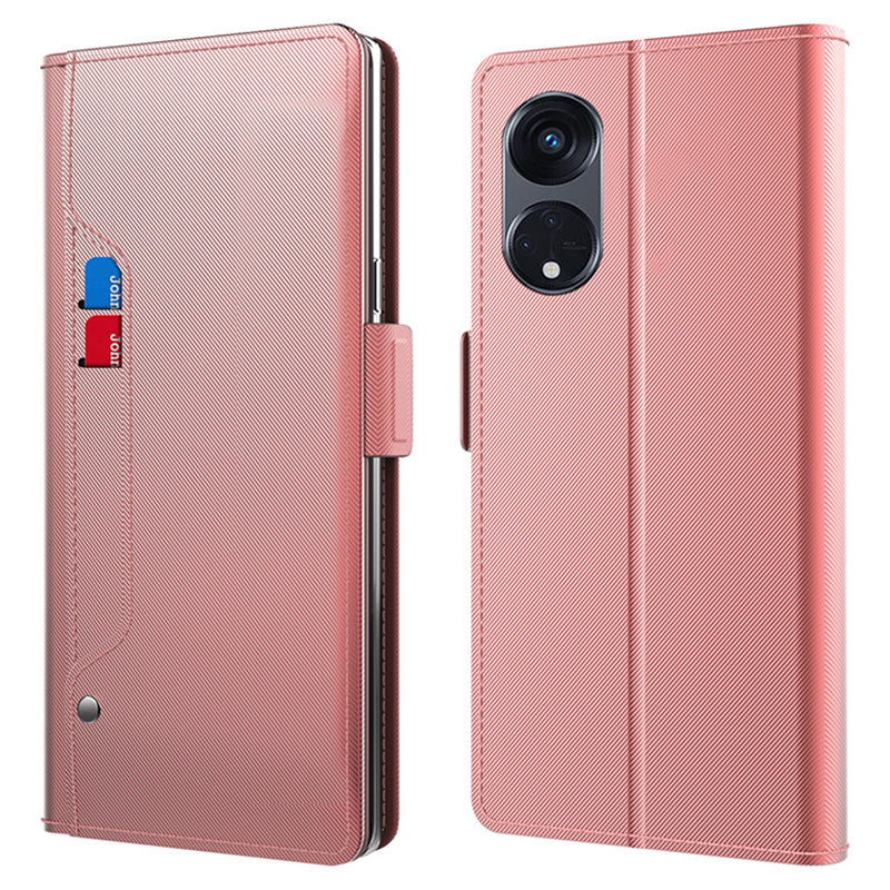PU Leather+TPU Phone Cover For Oppo Reno8 T 5G / A1 Pro 5G , Phone Case Mirror Card Holder Stand Shell - Rose Gold