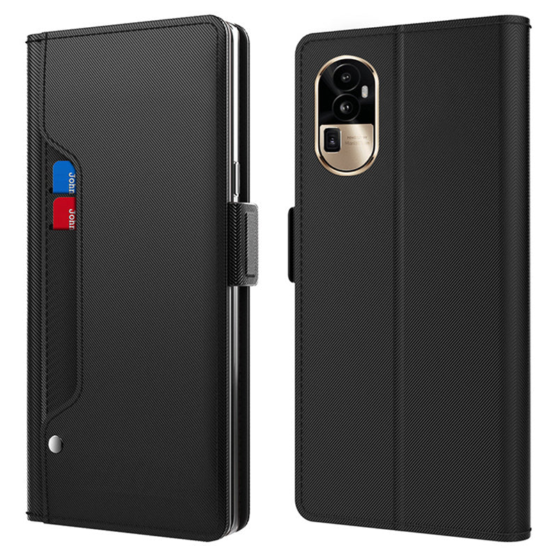 Uniqkart for Oppo Reno10 Pro+ 5G Lightweight PU Leather Phone Case Card Holder Mirror Phone Stand Cover - Black