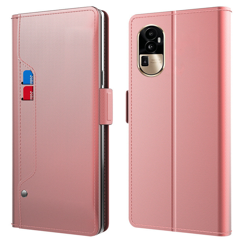 Uniqkart for Oppo Reno10 Pro+ 5G Lightweight PU Leather Phone Case Card Holder Mirror Phone Stand Cover - Rose Gold