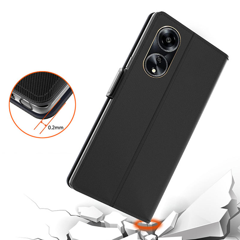 Uniqkart for Oppo A1 5G Flip Design PU Leather Phone Shell Anti-Scratch Cell Phone Case Mirror Card Holder Supporting Stand Cover - Black