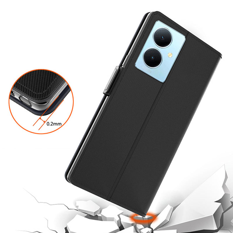 Uniqkart for vivo Y78+ 5G Card Holder Phone Stand Cover Shockproof PU Leather Cell Phone Case with Mirror Design Uniqkart for Makeup - Black