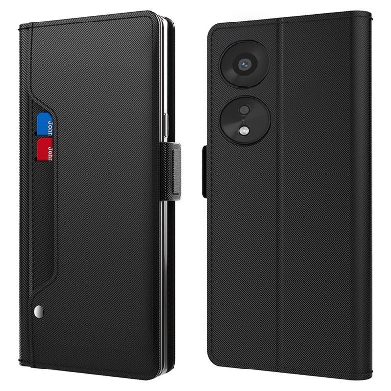 PU Leather Mobile Phone Case for Oppo A78 5G , Built-in Mirror Card Holder Phone Stand Cover Shell - Black