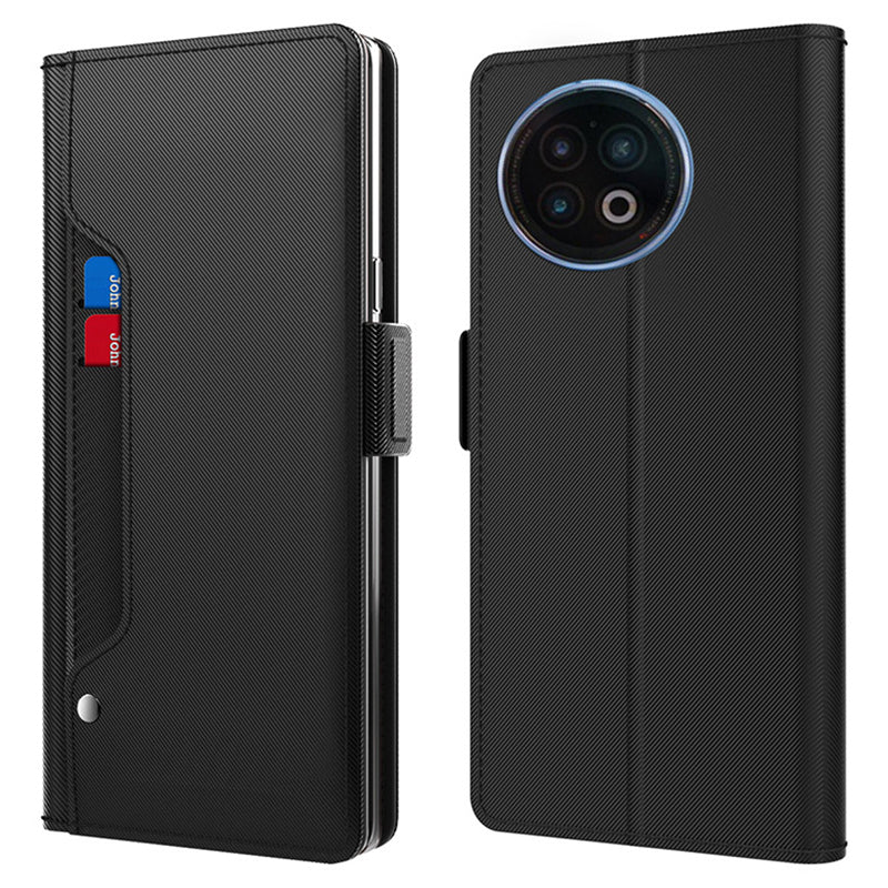 Uniqkart for vivo X Fold2 Anti-Dust PU Leather Cell Phone Case Card Holder Phone Stand Cover with Mirror - Black