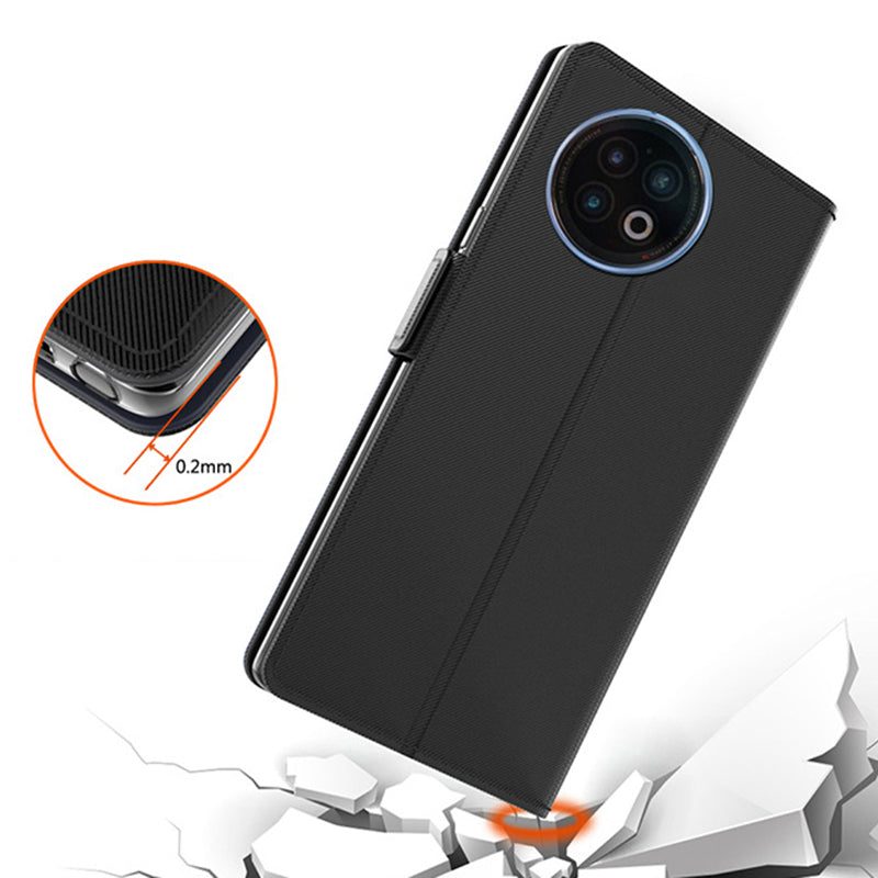 Uniqkart for vivo X Fold2 Anti-Dust PU Leather Cell Phone Case Card Holder Phone Stand Cover with Mirror - Black