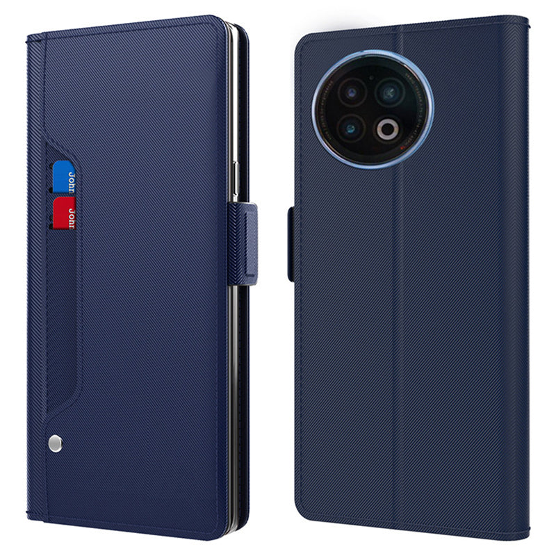 Uniqkart for vivo X Fold2 Anti-Dust PU Leather Cell Phone Case Card Holder Phone Stand Cover with Mirror - Blue