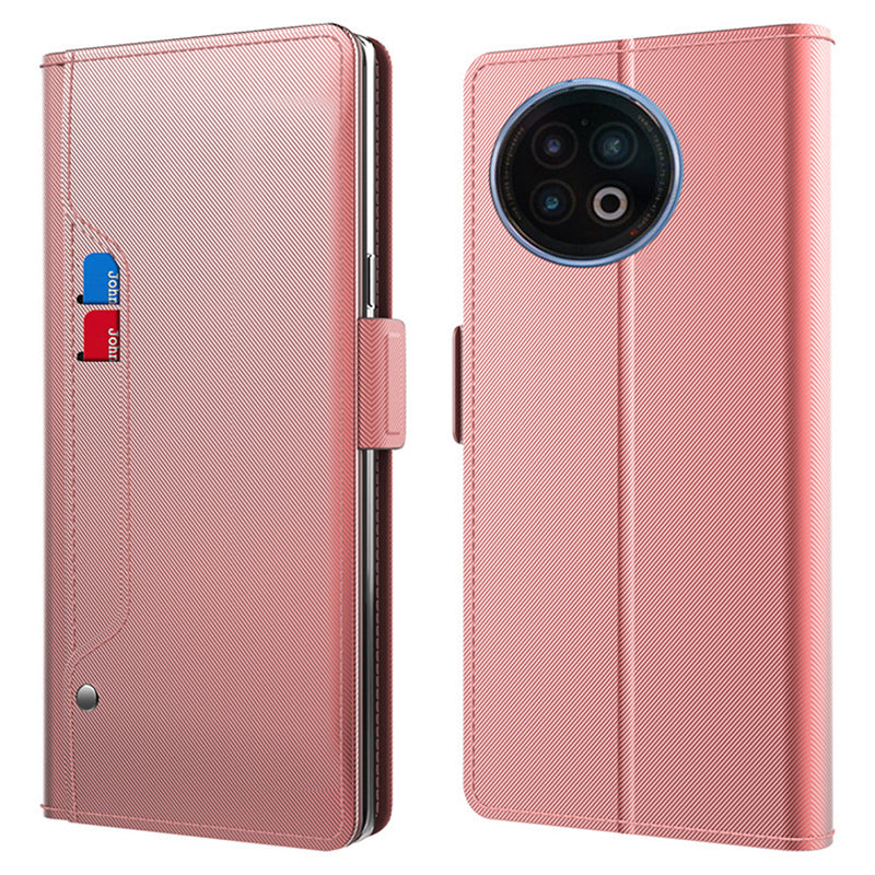 Uniqkart for vivo X Fold2 Anti-Dust PU Leather Cell Phone Case Card Holder Phone Stand Cover with Mirror - Rose Gold