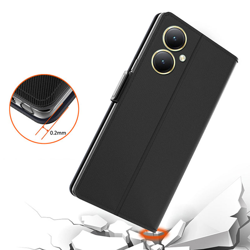 Uniqkart for vivo Y35+ 5G Anti-Scratch Mirror Design PU Leather Stand Case Card Slot Mobile Phone Cover - Black