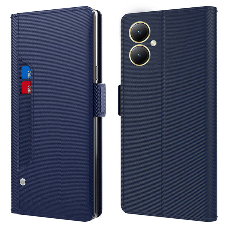 Uniqkart for vivo Y35+ 5G Anti-Scratch Mirror Design PU Leather Stand Case Card Slot Mobile Phone Cover - Blue