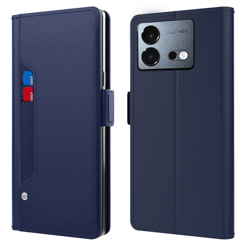 Uniqkart for vivo iQOO Neo8 5G Built-in Mirror Phone Cover Ultra-thin PU Leather Card Holder Magnetic Phone Case - Blue