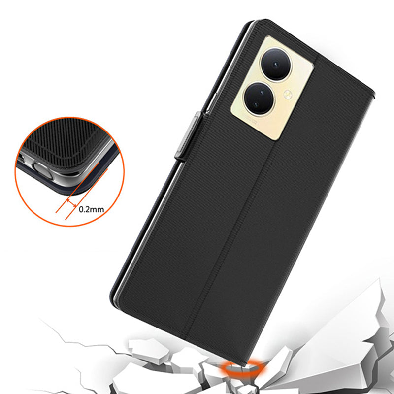 Uniqkart for vivo V29 Lite 5G Slim-Fit Phone Stand Case Card Holder Cell Phone Cover Mirror Design PU Leather Shell - Black