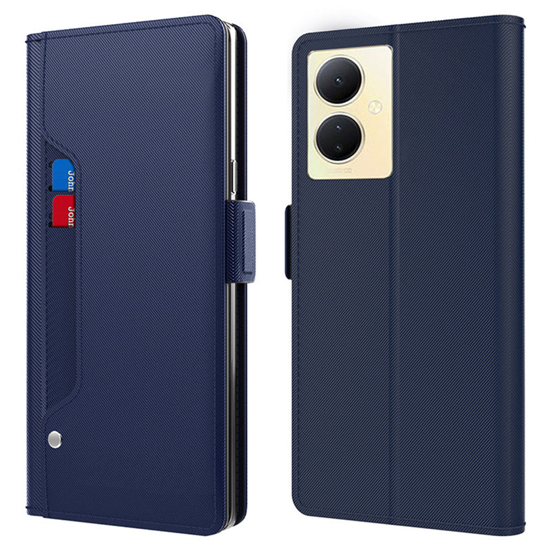 Uniqkart for vivo V29 Lite 5G Slim-Fit Phone Stand Case Card Holder Cell Phone Cover Mirror Design PU Leather Shell - Blue