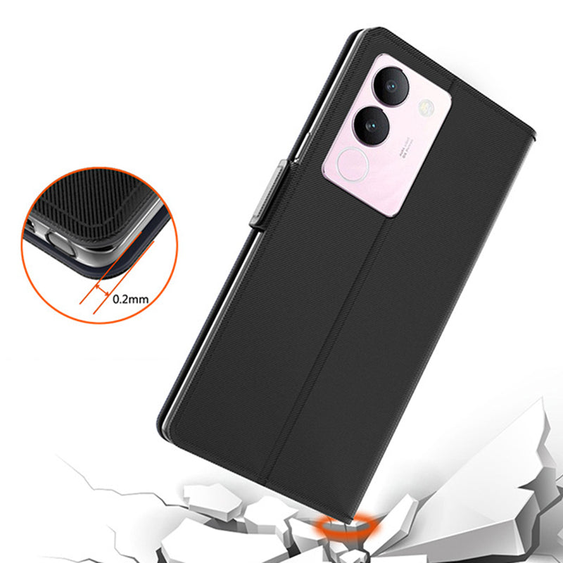 Uniqkart for vivo S17 5G Magnetic Closure Stand Case Mirror Design Card Holder PU Leather Phone Cover - Black