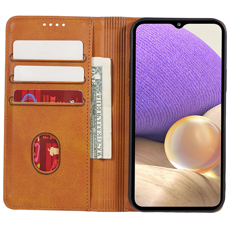 Uniqkart for Samsung Galaxy A25 5G Wallet Calf Texture Phone Case Shockproof PU Leather Shell Flip Stand Cover - Khaki