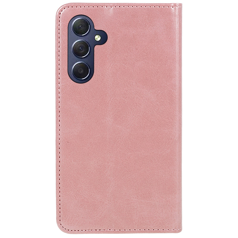 Uniqkart for Samsung Galaxy A25 5G Wallet Calf Texture Phone Case Shockproof PU Leather Shell Flip Stand Cover - Rose Gold