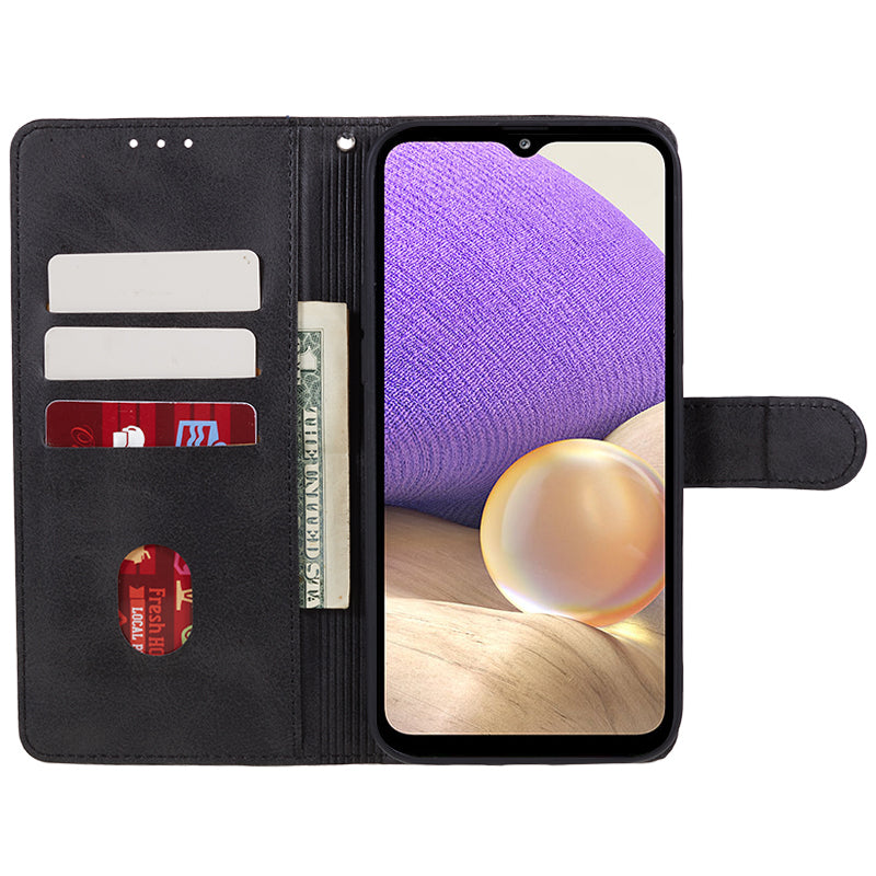 Uniqkart for Samsung Galaxy A25 5G Anti-Scratch Flip Stand PU Leather Cover Wallet Calf Texture Phone Case - Black