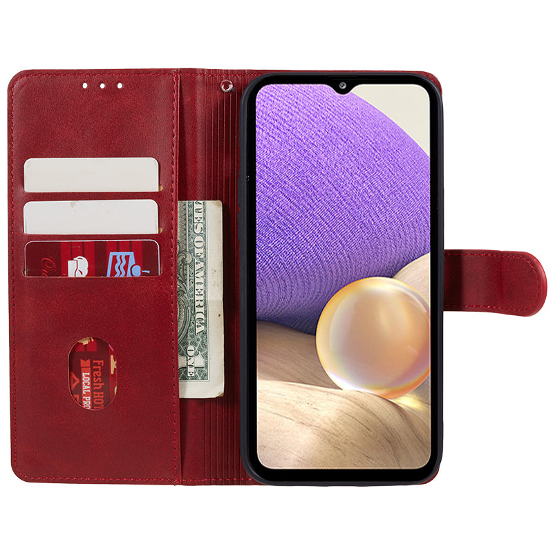 Uniqkart for Samsung Galaxy A25 5G Anti-Scratch Flip Stand PU Leather Cover Wallet Calf Texture Phone Case - Red