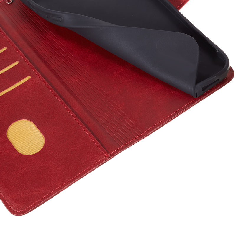 Uniqkart for Samsung Galaxy A25 5G Anti-Scratch Flip Stand PU Leather Cover Wallet Calf Texture Phone Case - Red