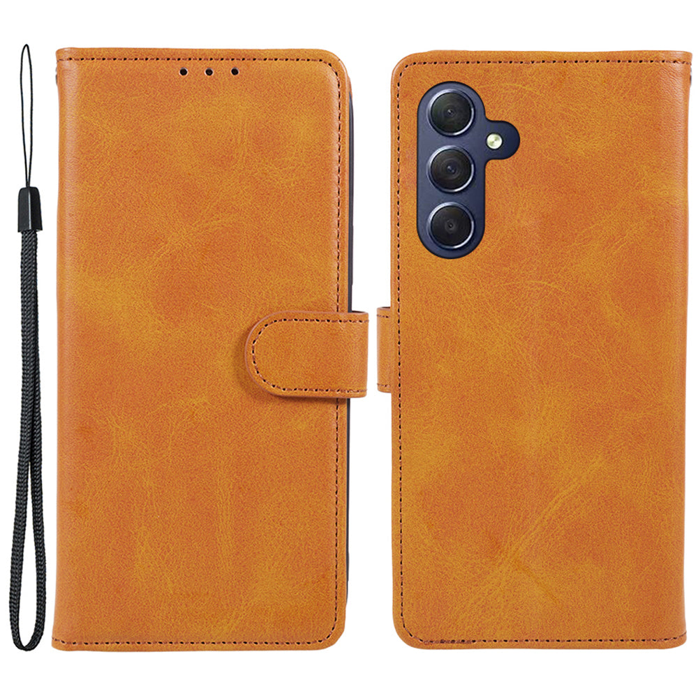 Uniqkart for Samsung Galaxy A25 5G Anti-Scratch Flip Stand PU Leather Cover Wallet Calf Texture Phone Case - Khaki