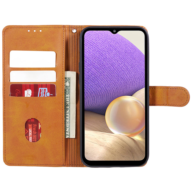 Uniqkart for Samsung Galaxy A25 5G Anti-Scratch Flip Stand PU Leather Cover Wallet Calf Texture Phone Case - Khaki