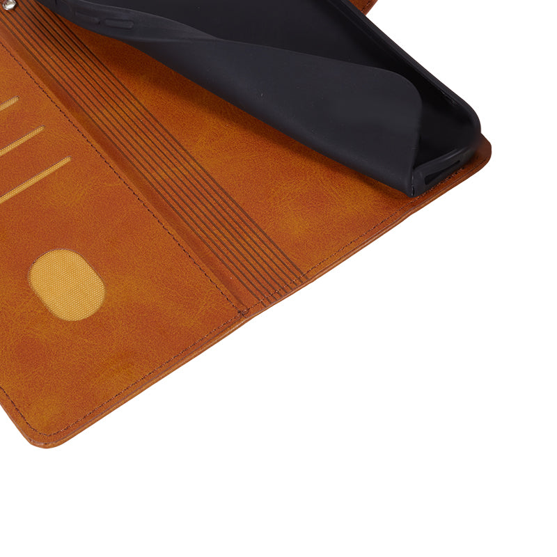 Uniqkart for Samsung Galaxy A25 5G Anti-Scratch Flip Stand PU Leather Cover Wallet Calf Texture Phone Case - Khaki