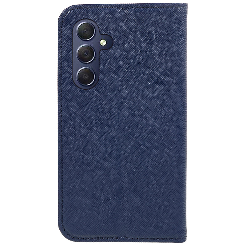 Uniqkart for Samsung Galaxy A25 5G Wallet Phone Shell Cross Texture PU Leather Shockproof Flip Stand Phone Case - Dark Blue