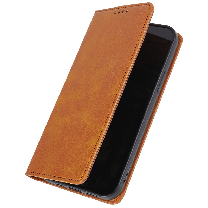 Uniqkart for Samsung Galaxy S23 FE Shockproof PU Leather Cover Flip Stand Wallet Calf Texture Phone Case - Khaki