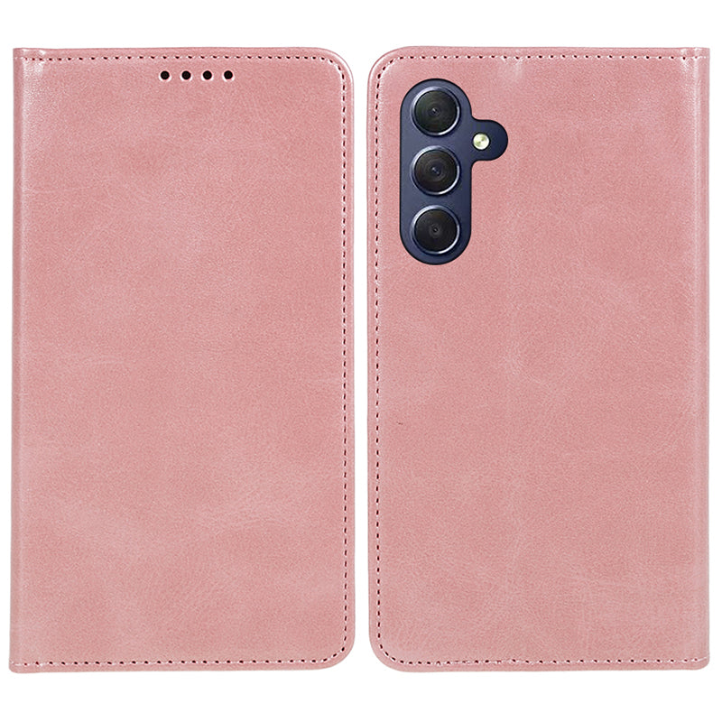 Uniqkart for Samsung Galaxy S23 FE Shockproof PU Leather Cover Flip Stand Wallet Calf Texture Phone Case - Rose Gold