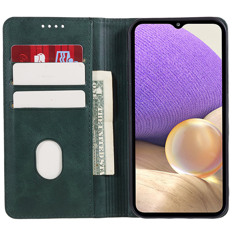 Uniqkart for Samsung Galaxy S23 FE Shockproof PU Leather Cover Flip Stand Wallet Calf Texture Phone Case - Green