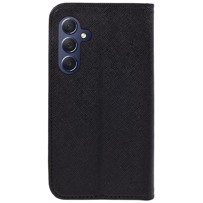 Uniqkart for Samsung Galaxy S23 FE Cross Texture Phone Cover Shell PU Leather Flip Stand Wallet Phone Case - Black