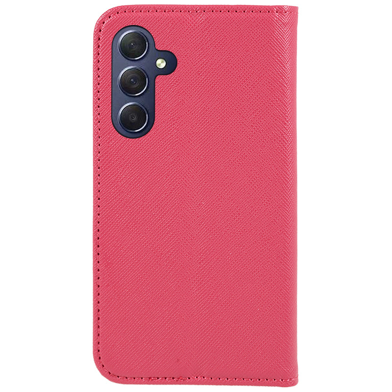 Uniqkart for Samsung Galaxy S23 FE Cross Texture Phone Cover Shell PU Leather Flip Stand Wallet Phone Case - Pink
