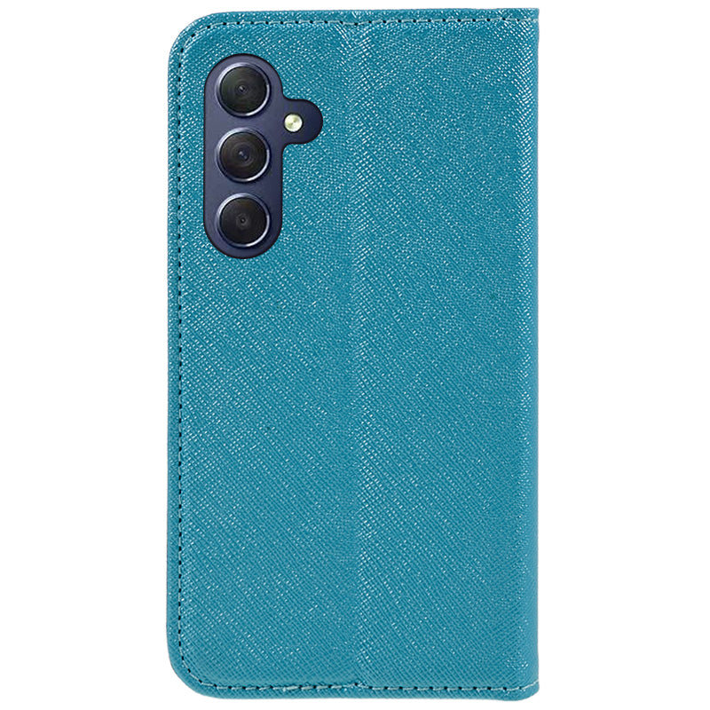Uniqkart for Samsung Galaxy S23 FE Cross Texture Phone Cover Shell PU Leather Flip Stand Wallet Phone Case - Sky Blue