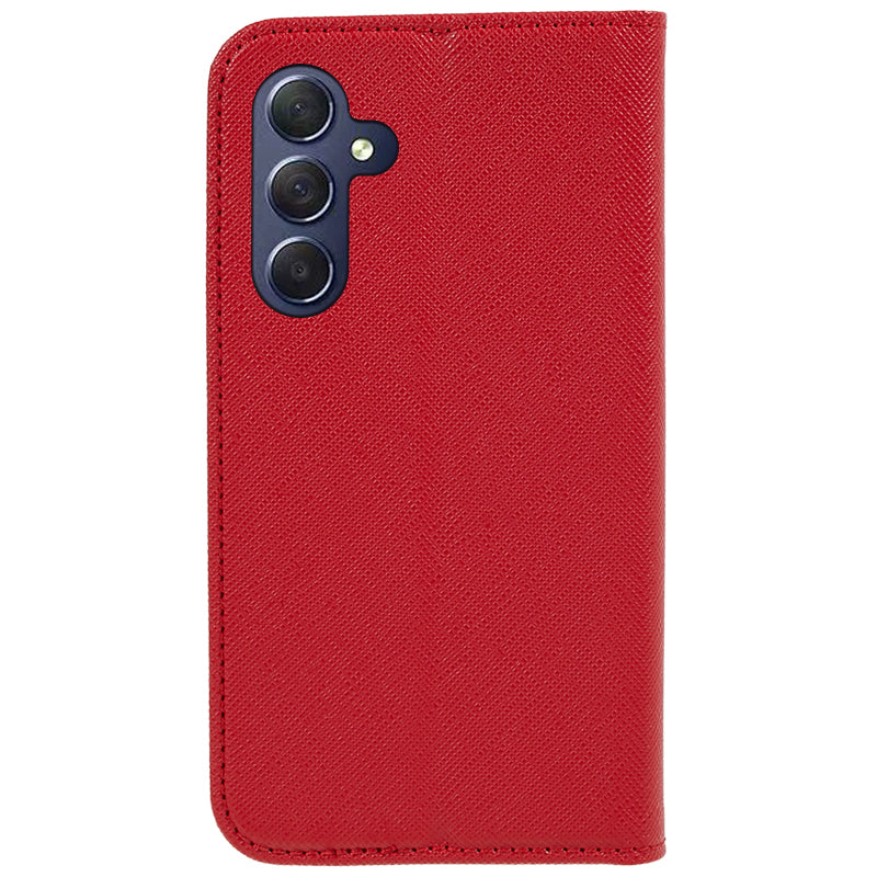 Uniqkart for Samsung Galaxy S23 FE Cross Texture Phone Cover Shell PU Leather Flip Stand Wallet Phone Case - Red