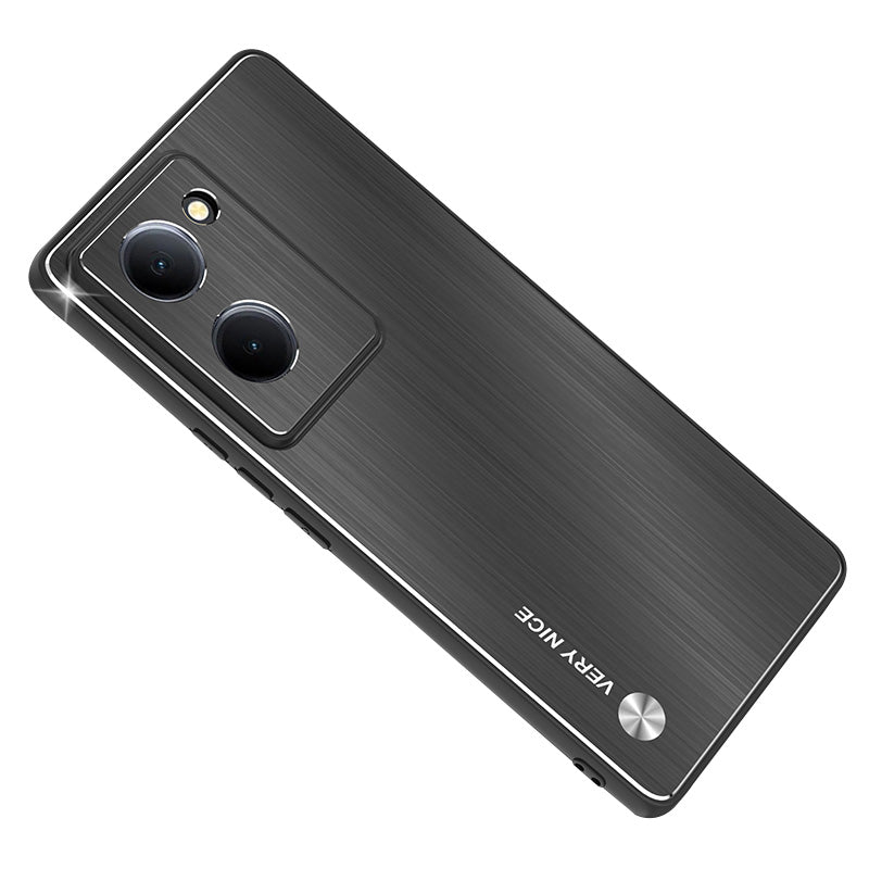 Uniqkart for vivo Y78 5G Anti-Scratch Phone Case Aluminum Alloy+TPU Brushed Mobile Phone Cover - Black