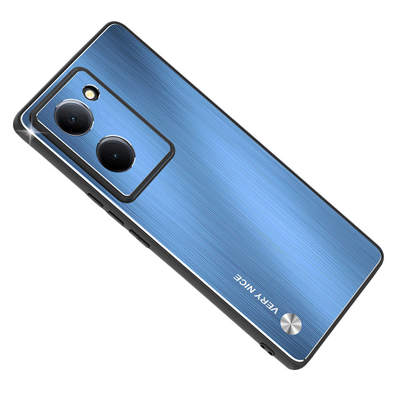 Uniqkart for vivo Y78 5G Anti-Scratch Phone Case Aluminum Alloy+TPU Brushed Mobile Phone Cover - Blue