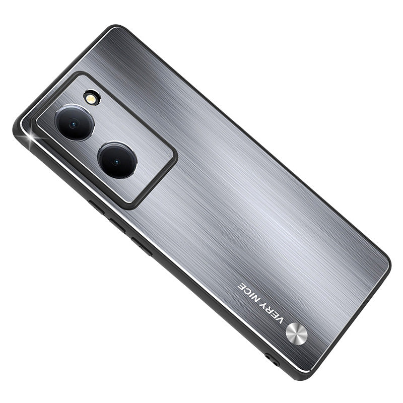 Uniqkart for vivo Y78 5G Anti-Scratch Phone Case Aluminum Alloy+TPU Brushed Mobile Phone Cover - Silver