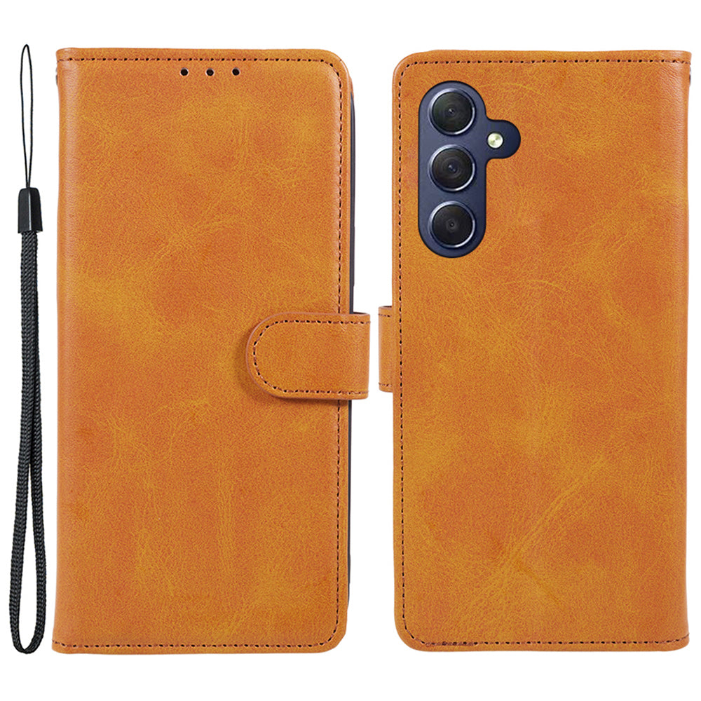 Uniqkart for Samsung Galaxy S23 FE Flip Stand PU Leather Cover Wallet Calf Texture Anti-Scratch Phone Case - Khaki