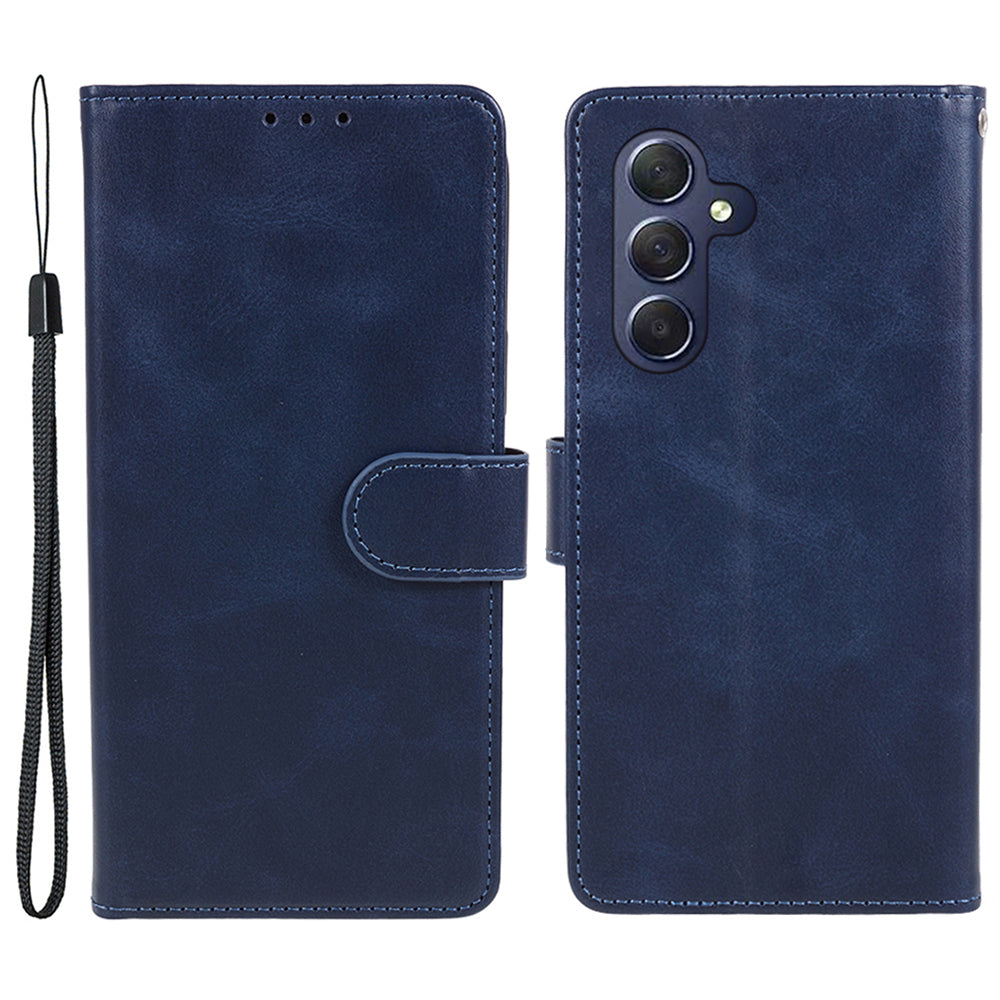 Uniqkart for Samsung Galaxy S23 FE Flip Stand PU Leather Cover Wallet Calf Texture Anti-Scratch Phone Case - Blue