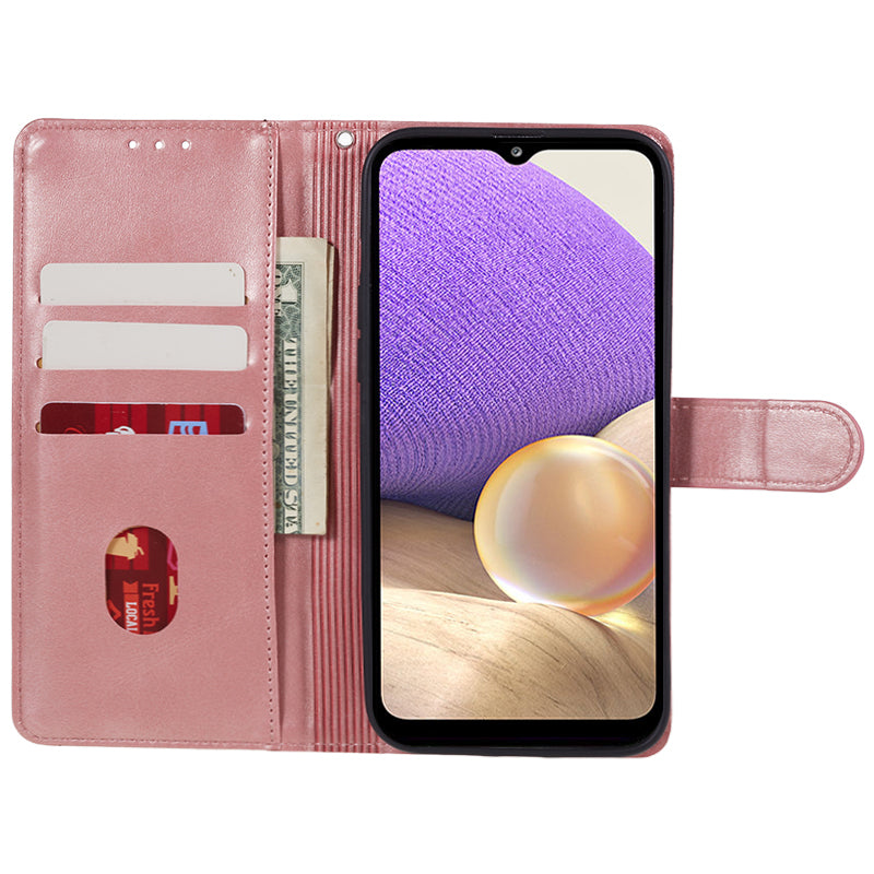Uniqkart for Samsung Galaxy S23 FE Flip Stand PU Leather Cover Wallet Calf Texture Anti-Scratch Phone Case - Rose Gold