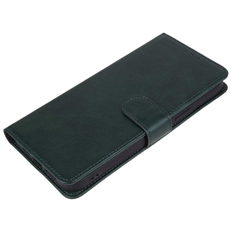 Uniqkart for Samsung Galaxy S23 FE Flip Stand PU Leather Cover Wallet Calf Texture Anti-Scratch Phone Case - Midnight Green