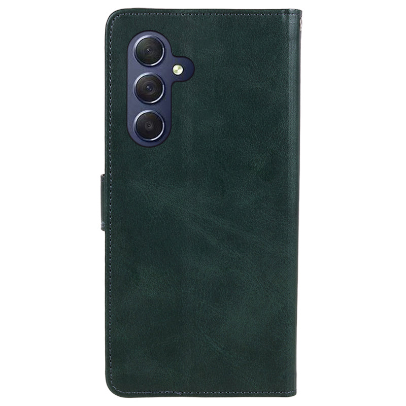 Uniqkart for Samsung Galaxy S23 FE Flip Stand PU Leather Cover Wallet Calf Texture Anti-Scratch Phone Case - Midnight Green