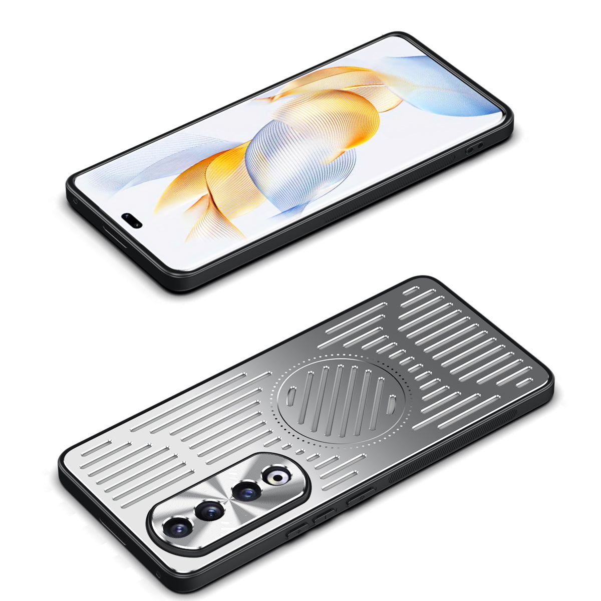 Uniqkart for Honor 90 Pro Hollow Heat Dissipation Phone Back Case Shell TPU+Aluminum Alloy Magnetic Cover - Silver