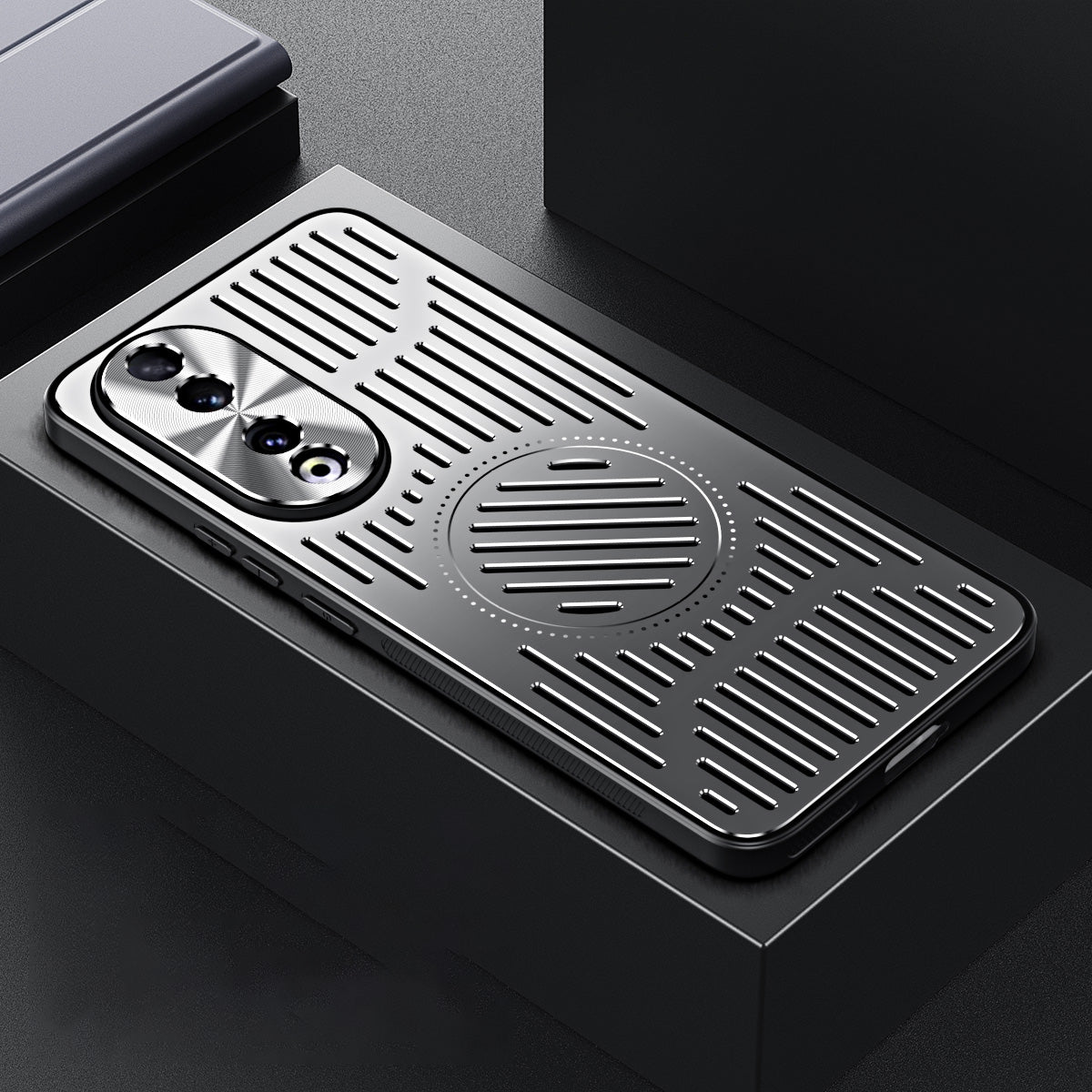 Uniqkart for Honor 90 Phone Case Hollow Heat Dissipation TPU+Aluminum Alloy Magnetic Back Cover - Silver