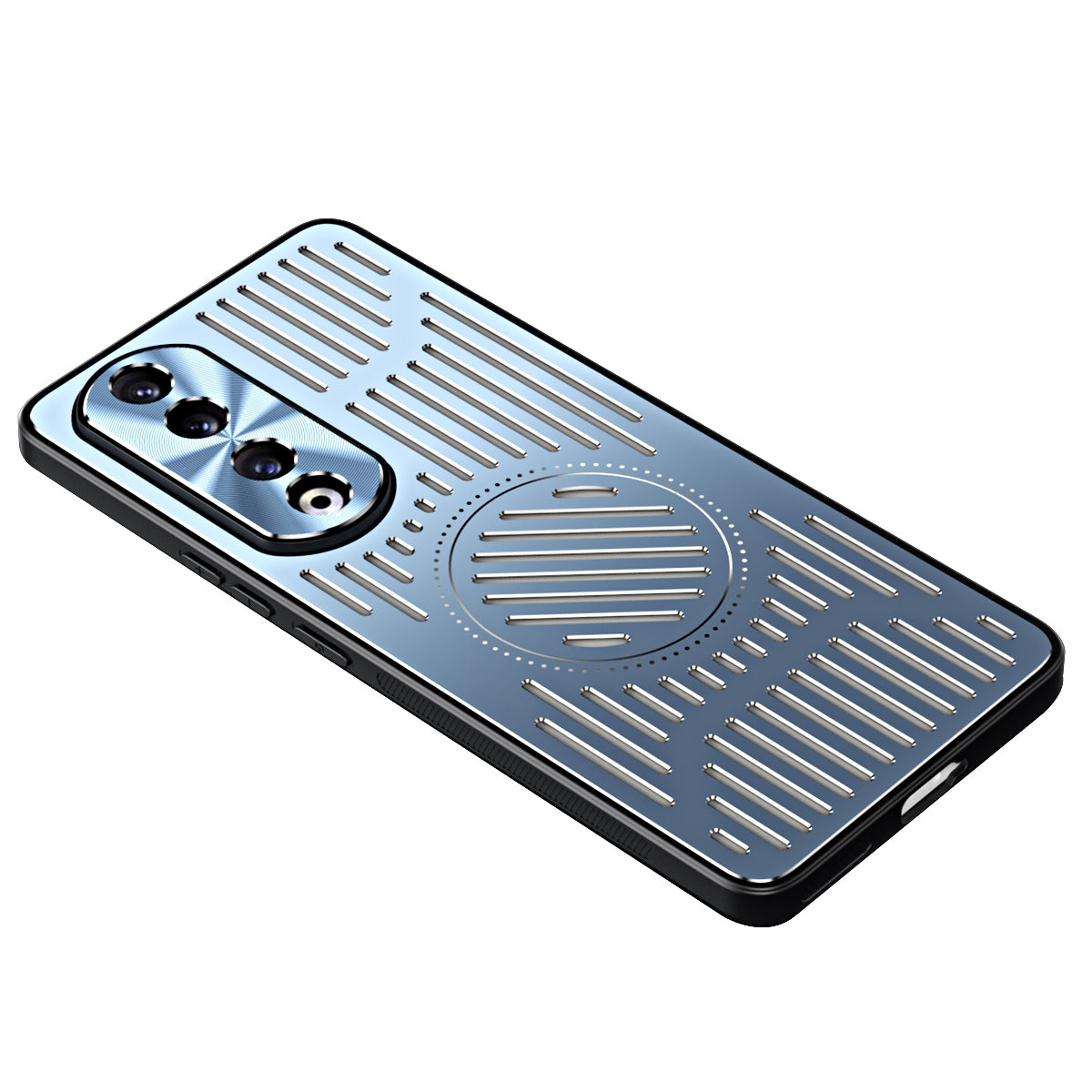 Uniqkart for Honor 90 Phone Case Hollow Heat Dissipation TPU+Aluminum Alloy Magnetic Back Cover - Blue