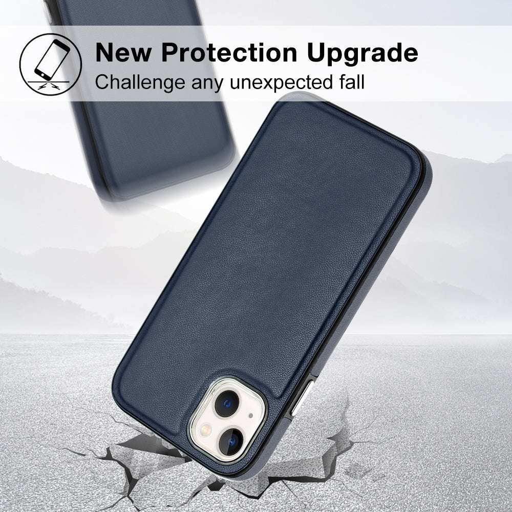 YB Leather Coating Series-6 For iPhone 15 Anti-scratch Back Cover Leather Coated TPU Mobile Phone Case - Sapphire