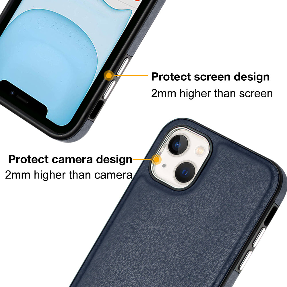 YB Leather Coating Series-6 For iPhone 15 Anti-scratch Back Cover Leather Coated TPU Mobile Phone Case - Sapphire