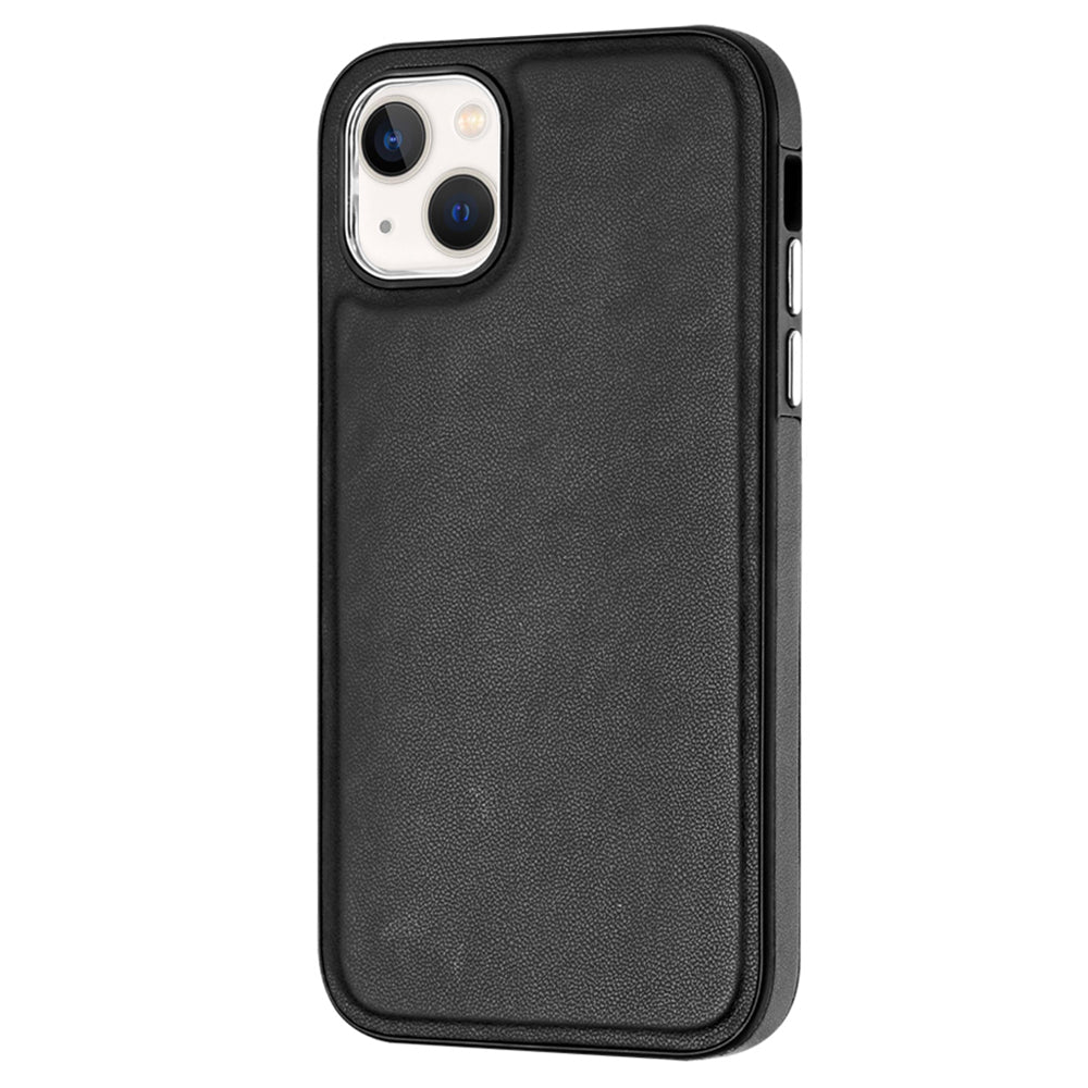 YB Leather Coating Series-6 For iPhone 15 Anti-scratch Back Cover Leather Coated TPU Mobile Phone Case - Black