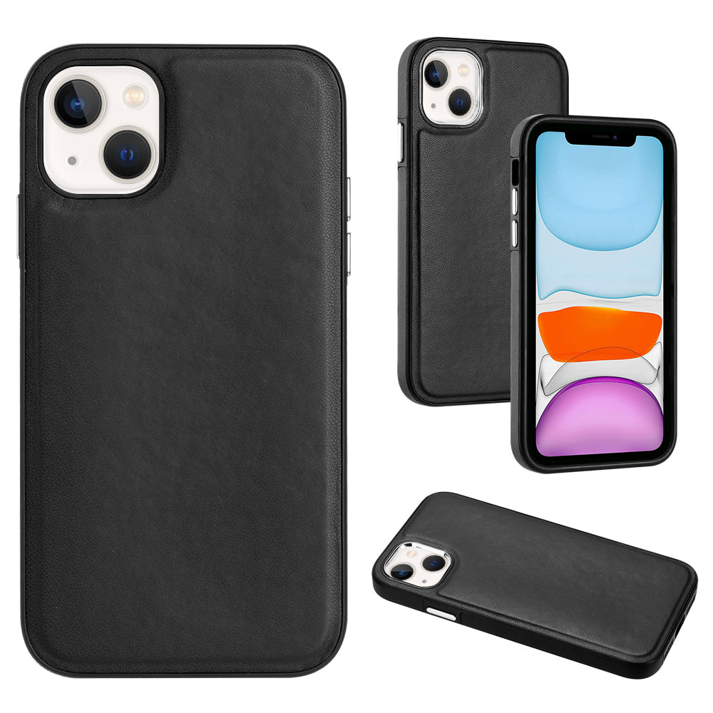 YB Leather Coating Series-6 For iPhone 15 Anti-scratch Back Cover Leather Coated TPU Mobile Phone Case - Black