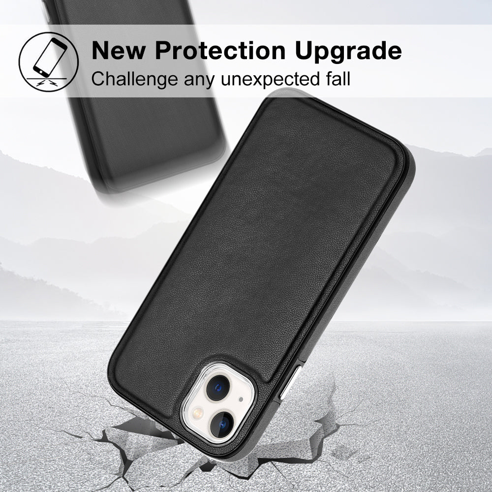 YB Leather Coating Series-6 For iPhone 15 Anti-scratch Back Cover Leather Coated TPU Mobile Phone Case - Black